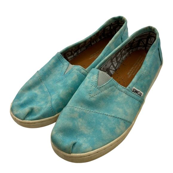 TOMS Alpargata Flats Youth Sz 5 Turquoise Blue Slip on Loafers - Picture 2 of 5